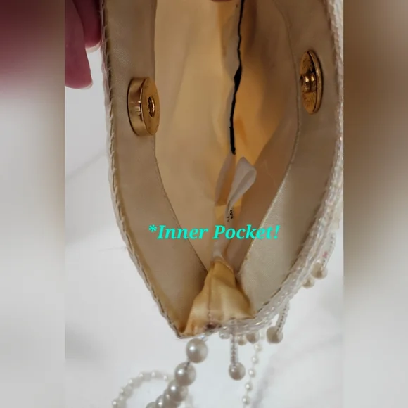 VTG Jessica McClintock Pearlescent Satin Beaded Purse! - Picture 7 of 9